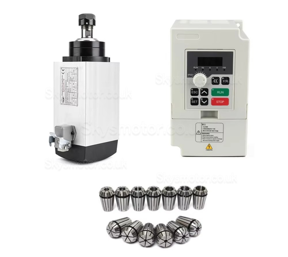 3KW 220V/380V Air Cooled Spindle Motor Kit GDZ80X73-3 + H100-3.7 with Spindle Drives & 13Pcs ER20 Collets